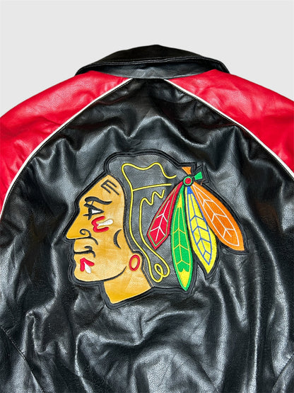 Chicago Blackhawks 00s. Vintage NHL Leather Jacket (L)