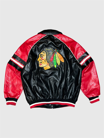 Chicago Blackhawks 00s. Vintage NHL Leather Jacket (L)